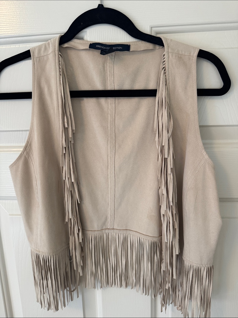 French Connection Light Beige Suede Fringe Vest